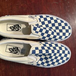Vans Unisex Blue and White Checkered Slip-On Shoes